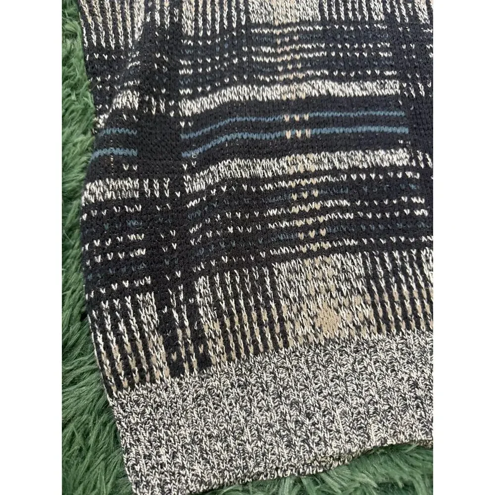 David Taylor VTG Men's Large Plaid Acrylic Knit Sweater Black White Blue Crew